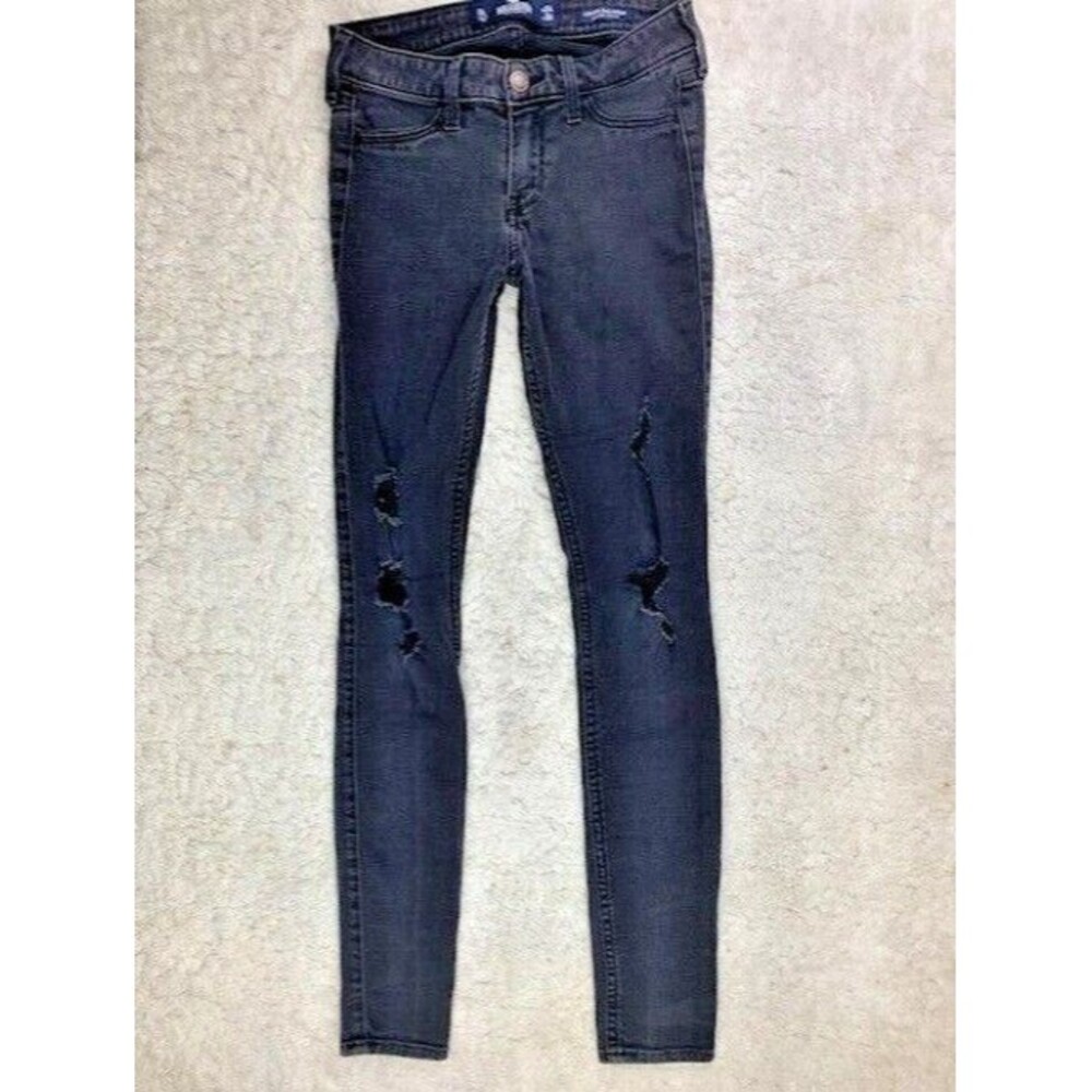 Hollister Size 0L 24 Womens Jeans Legging Black Distress Stretch Low Rise